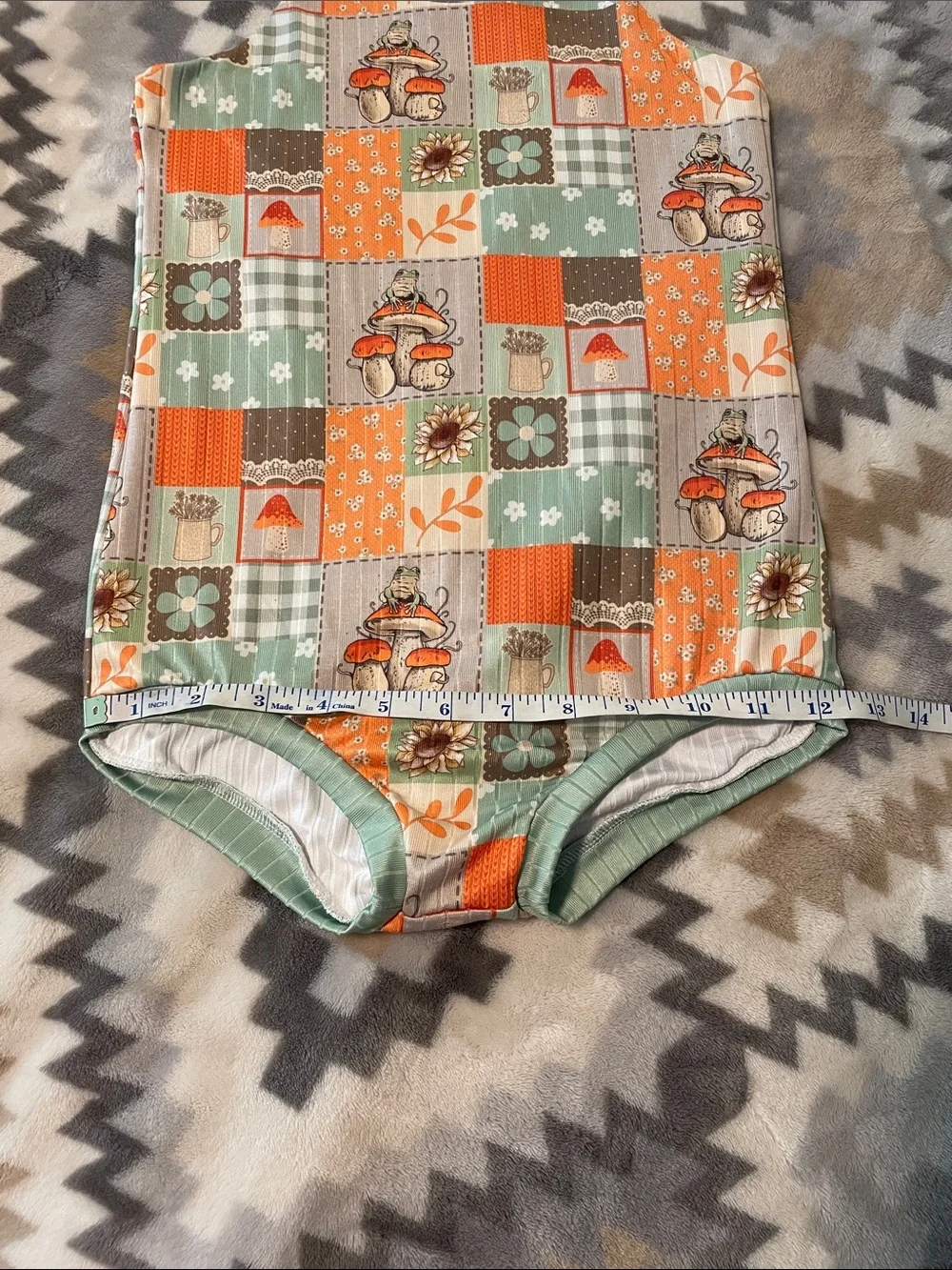 Girls Cottage Core Patchwork Mushroom One-Piece Sun or Body Suit